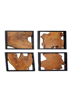 Rustic Teak Wood Wall Decor - Set of 4