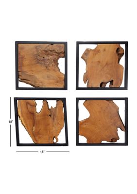 Rustic Teak Wood Wall Decor - Set of 4