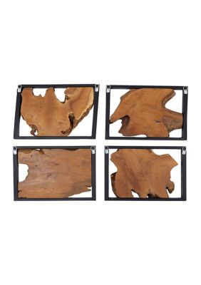 Rustic Teak Wood Wall Decor - Set of 4