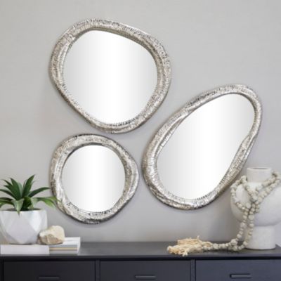 Contemporary Aluminum Metal Wall Mirror - Set of 3