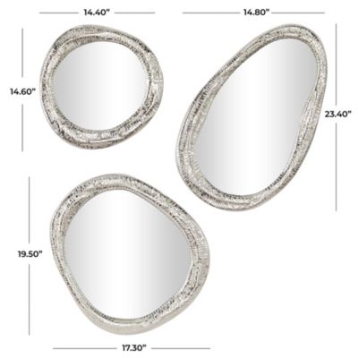 Contemporary Aluminum Metal Wall Mirror - Set of 3