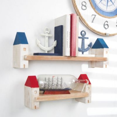 Coastal Wood Wall Shelf - Set of 2