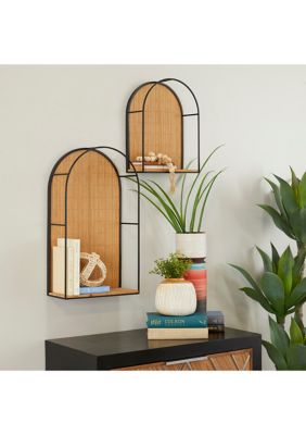 Modern Bamboo Wood Wall Shelf - Set of 2