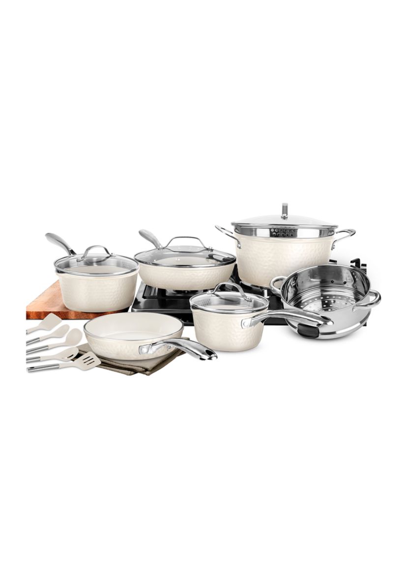 15 Piece Hammered Cream Cookware Set