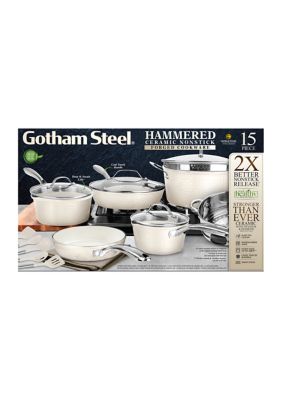 Gotham Steel Cream 15 Piece Ultra Nonstick Ceramic Cookware Set with Utensils