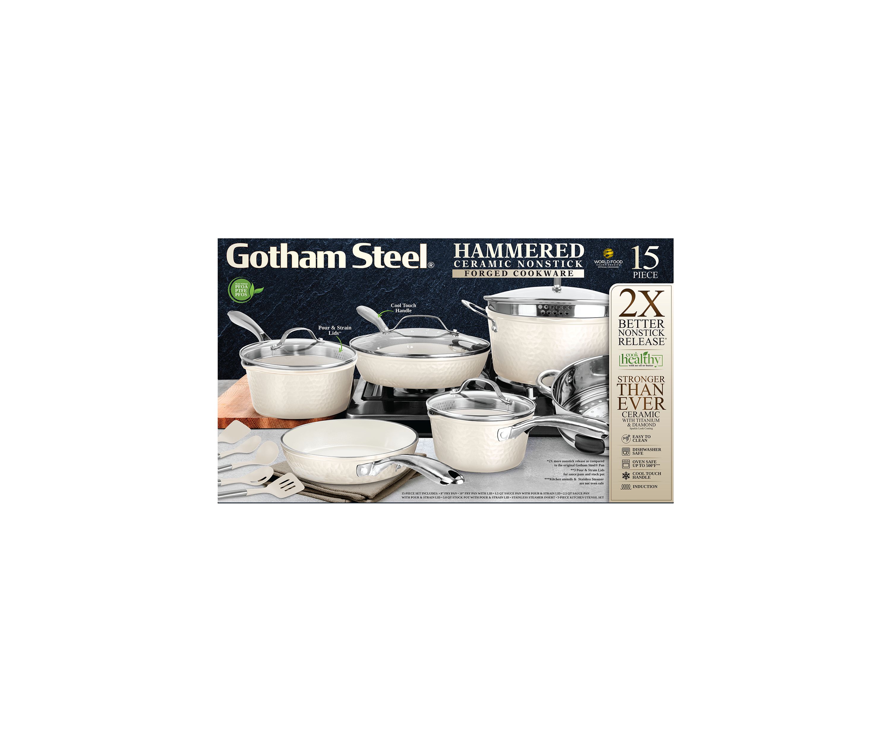 15 Piece Hammered Cream Cookware Set