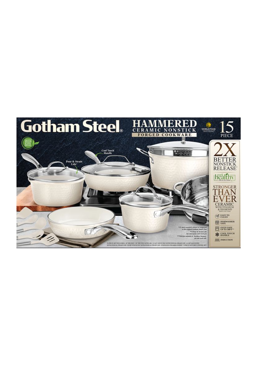 15 Piece Hammered Cream Cookware Set