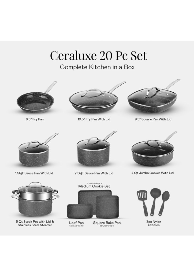 Ceraluxe 20 Piece Nonstick Ceramic Cookware and Bakeware Set