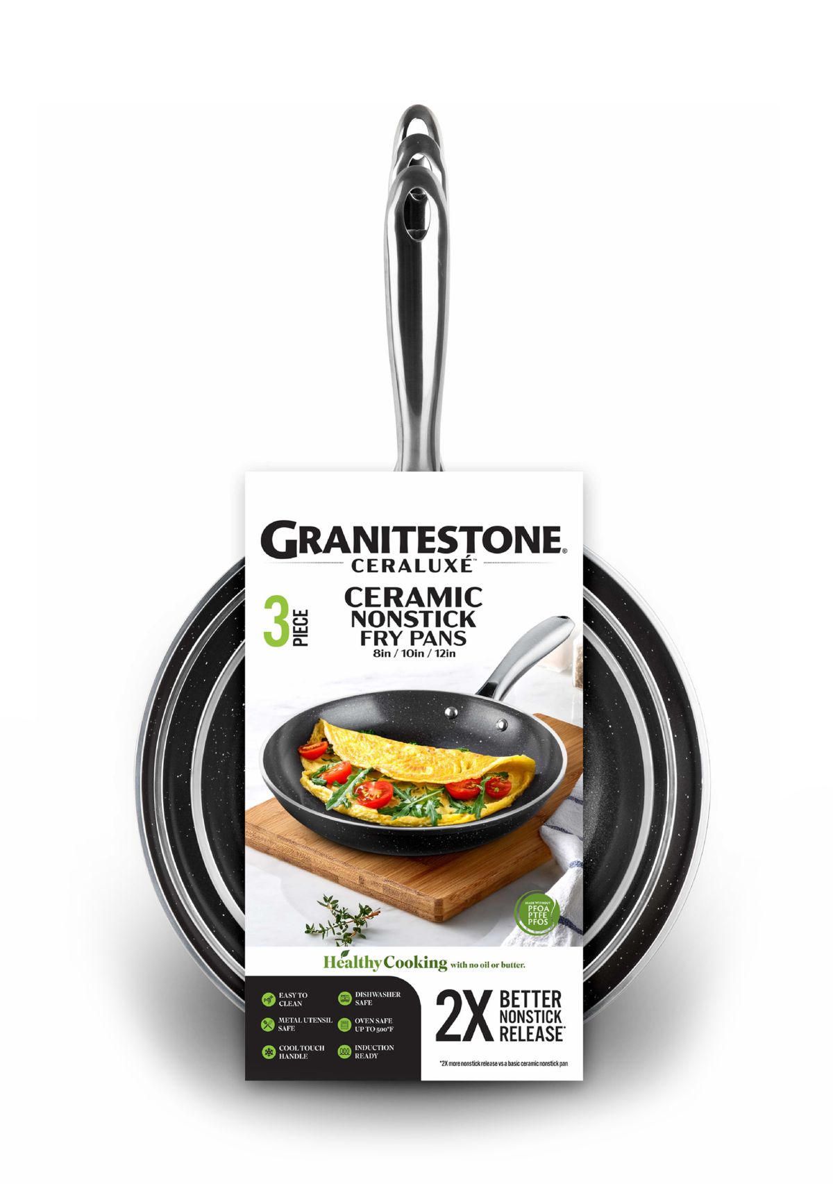 Ceraluxe Ceramic Non-stick Frying Pans 3-Piece Set
