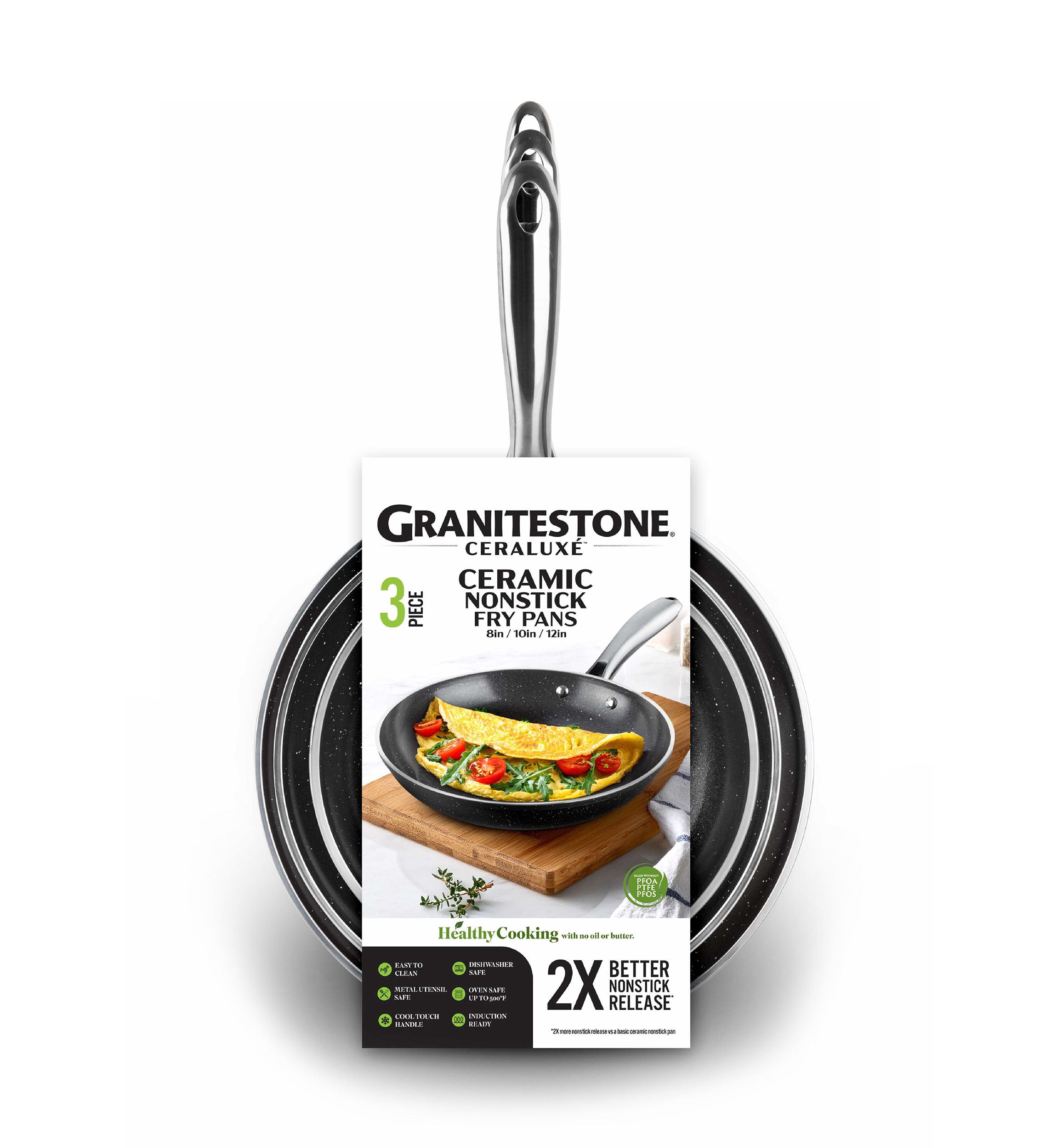 Ceraluxe Ceramic Non-stick Frying Pans 3-Piece Set