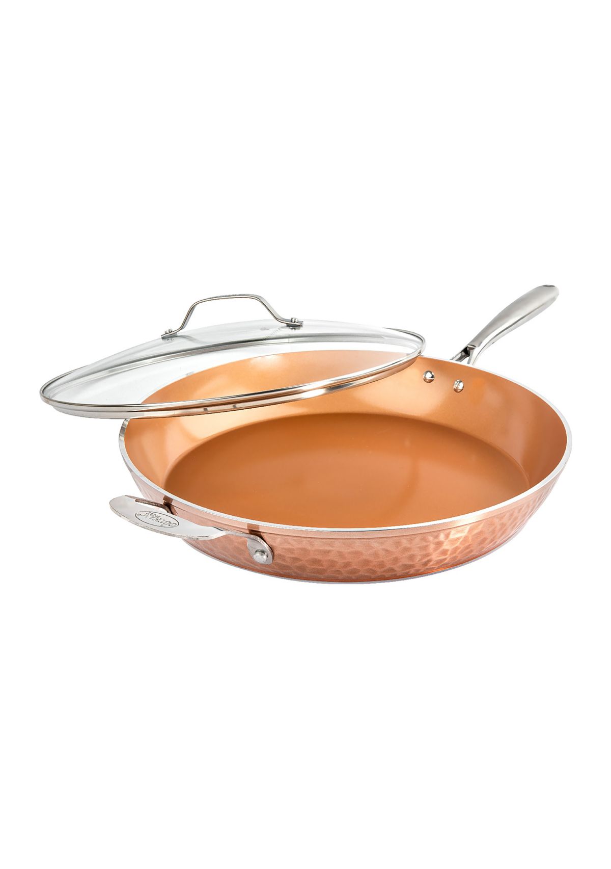14" Hammered Copper Skillet with Lid