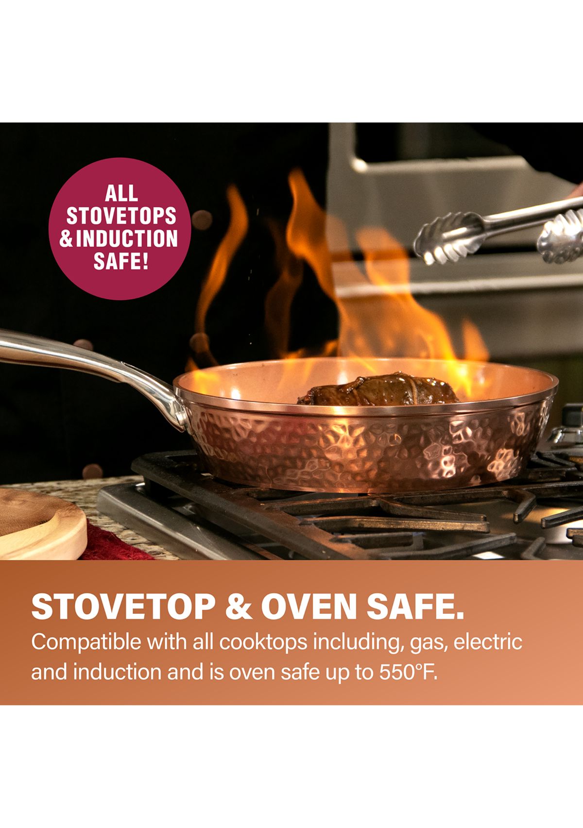 14" Hammered Copper Skillet with Lid