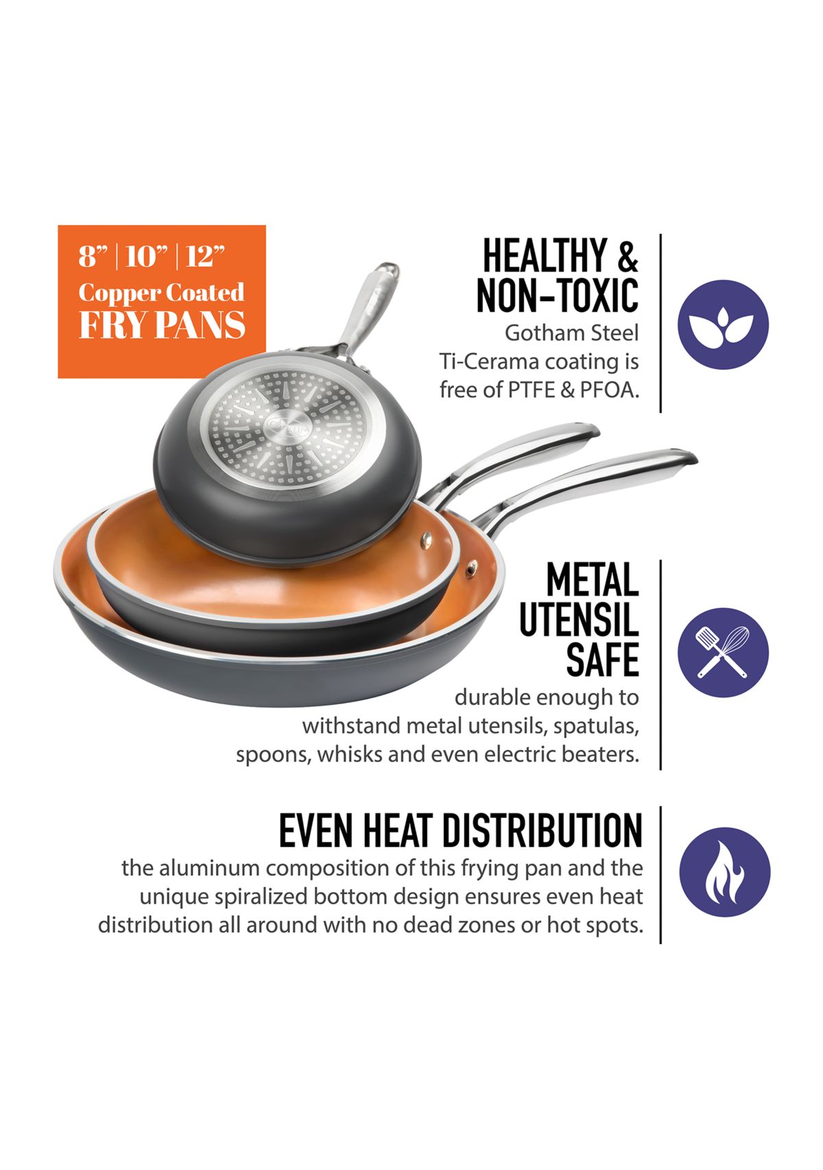 3-Piece Ti-Ceramic Nonstick Coating Frying Pan Set