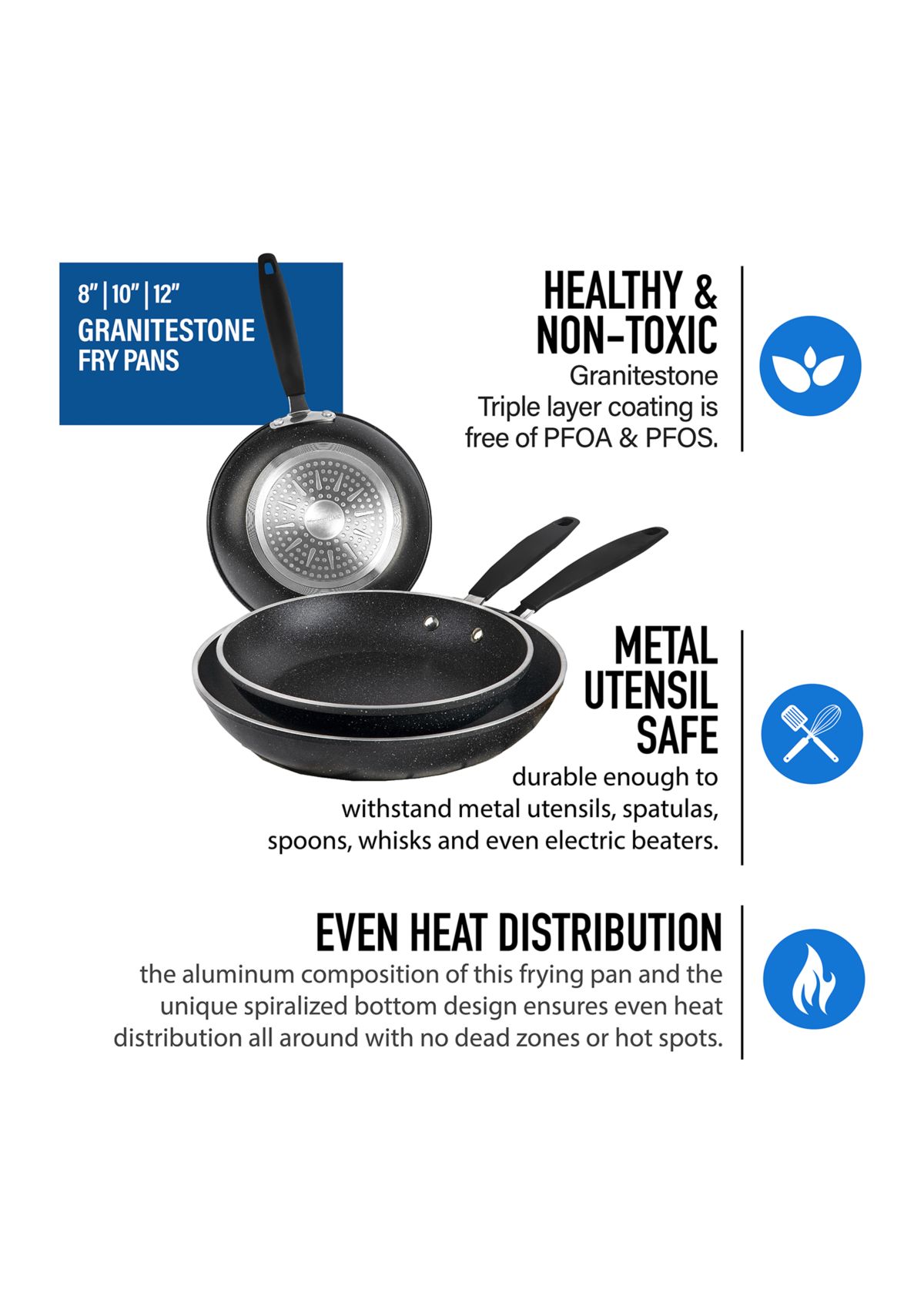 3-Piece Nonstick Mineral and Diamond Triple Coated Frying Pans Set
