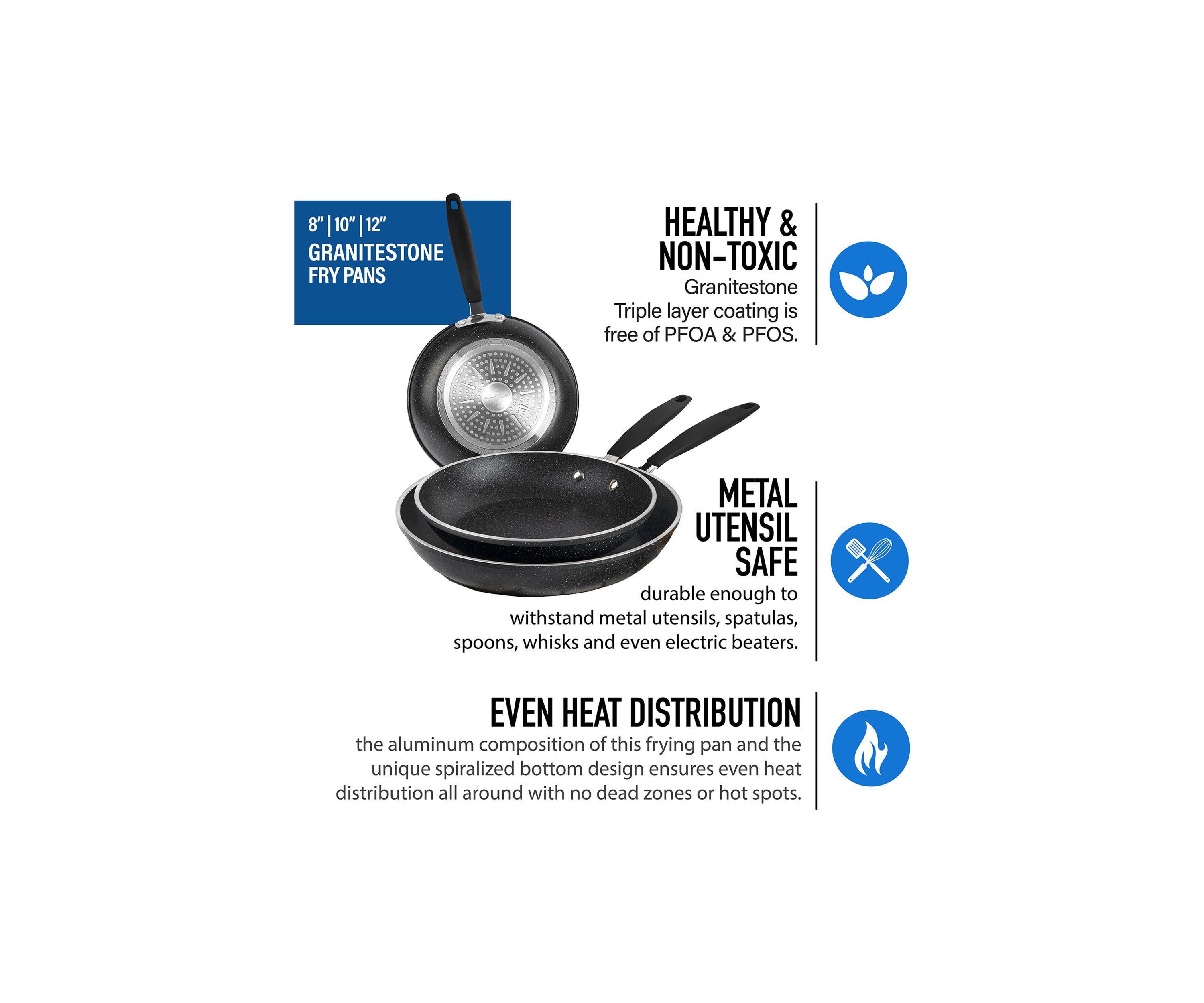 3-Piece Nonstick Mineral and Diamond Triple Coated Frying Pans Set