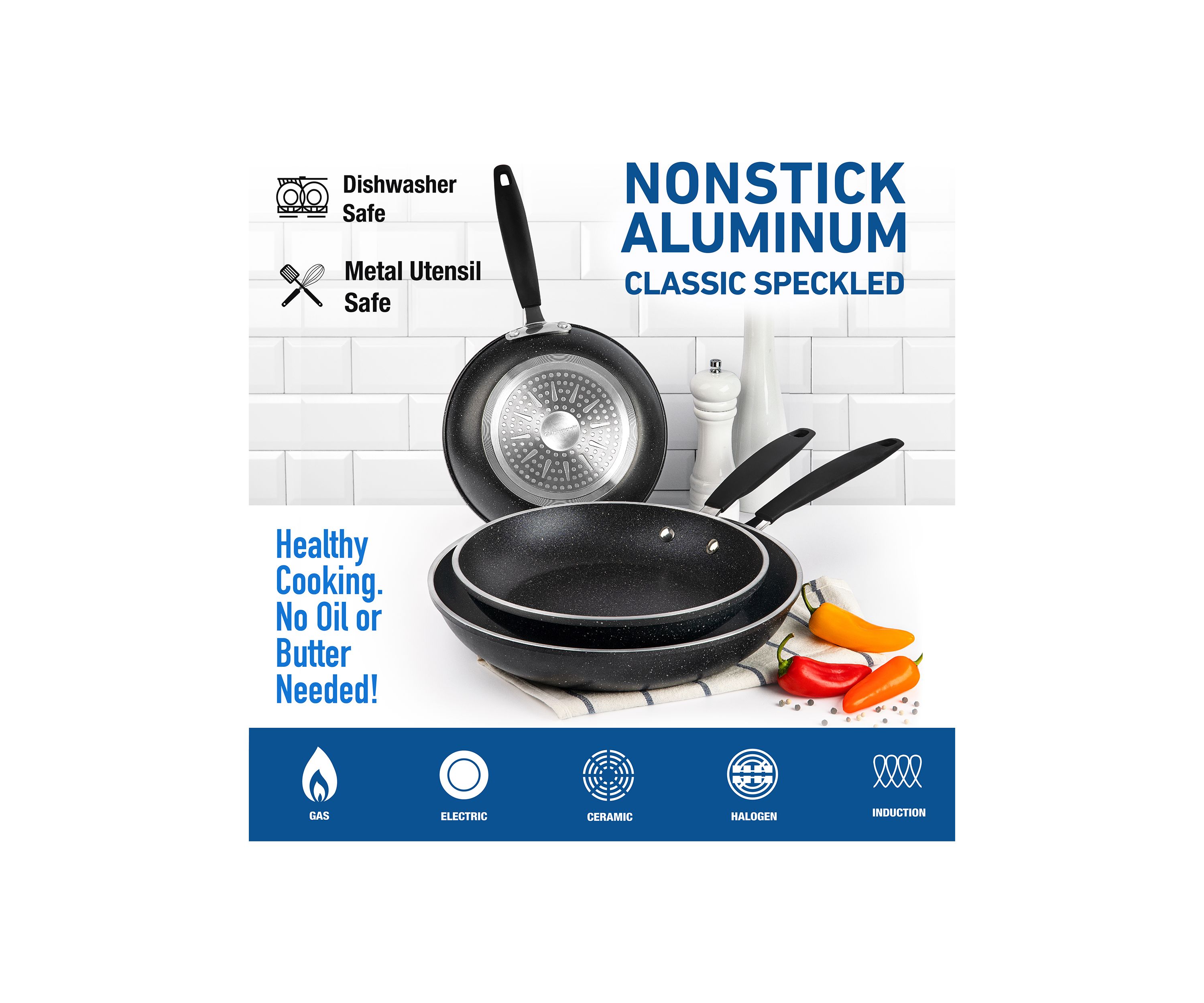 3-Piece Nonstick Mineral and Diamond Triple Coated Frying Pans Set