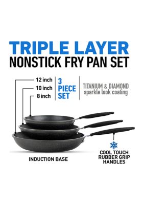 3-Piece Nonstick Mineral and Diamond Triple Coated Frying Pans Set