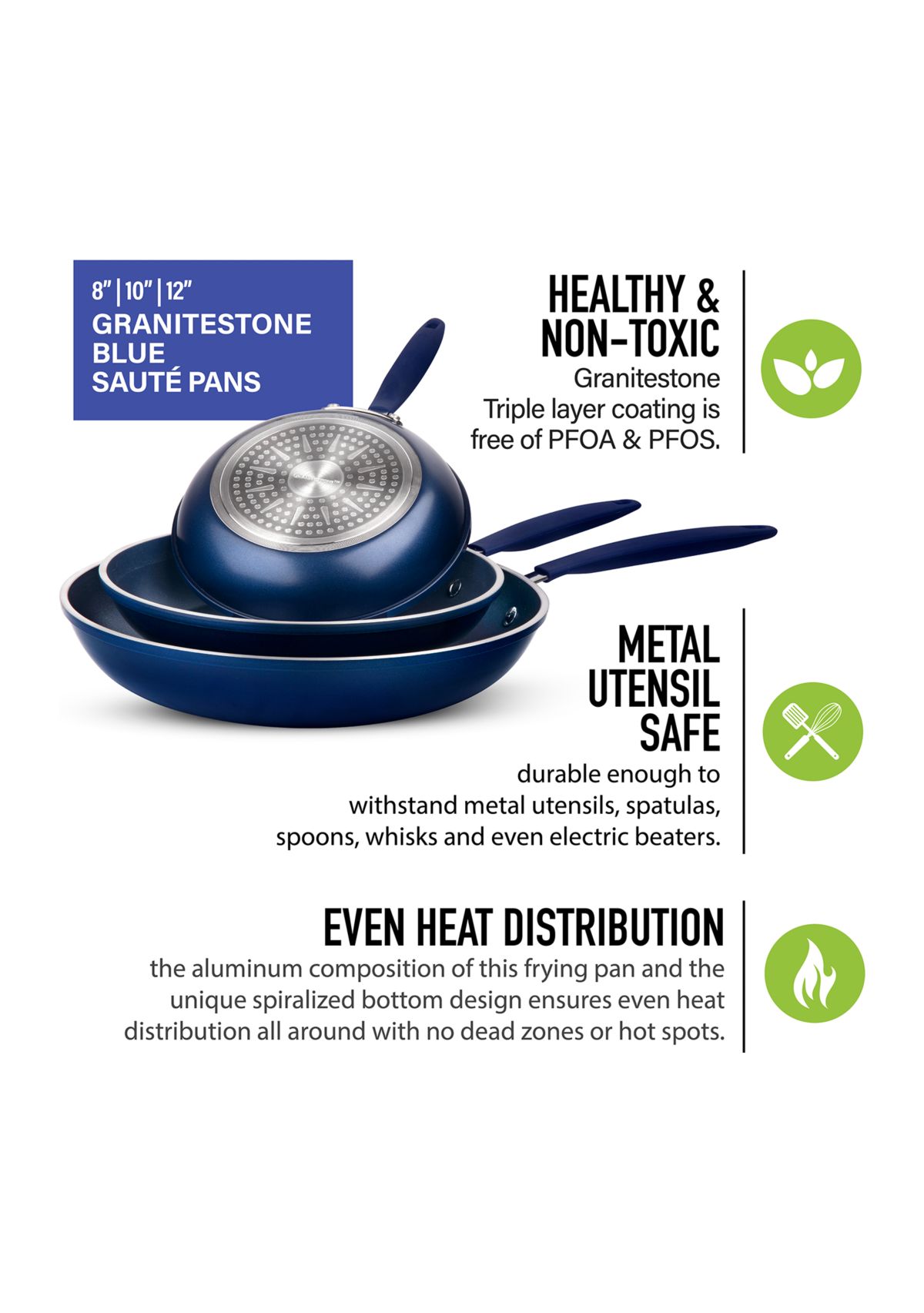 3-Piece Nonstick Mineral and Diamond Triple Coated Frying Pans Set