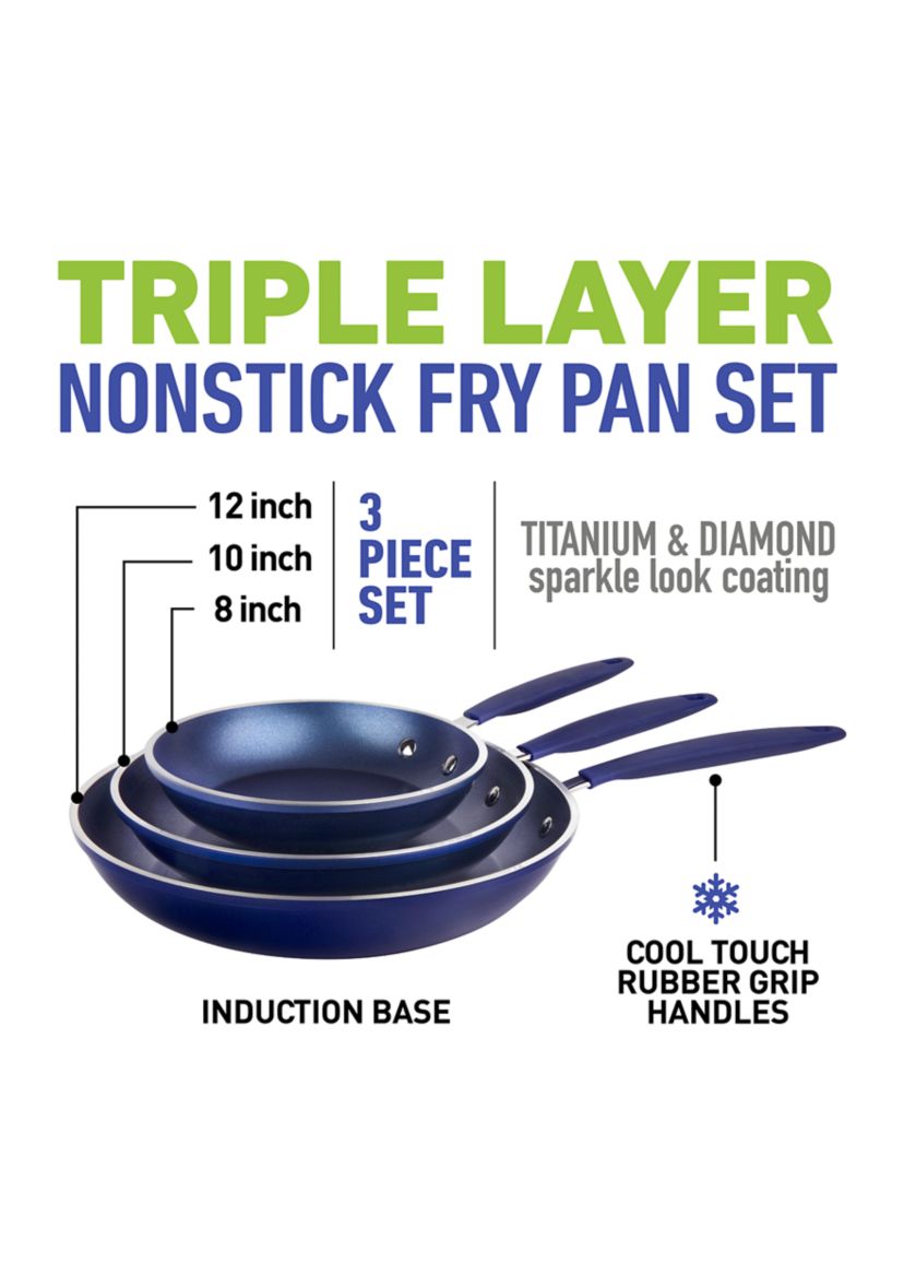 3-Piece Nonstick Mineral and Diamond Triple Coated Frying Pans Set