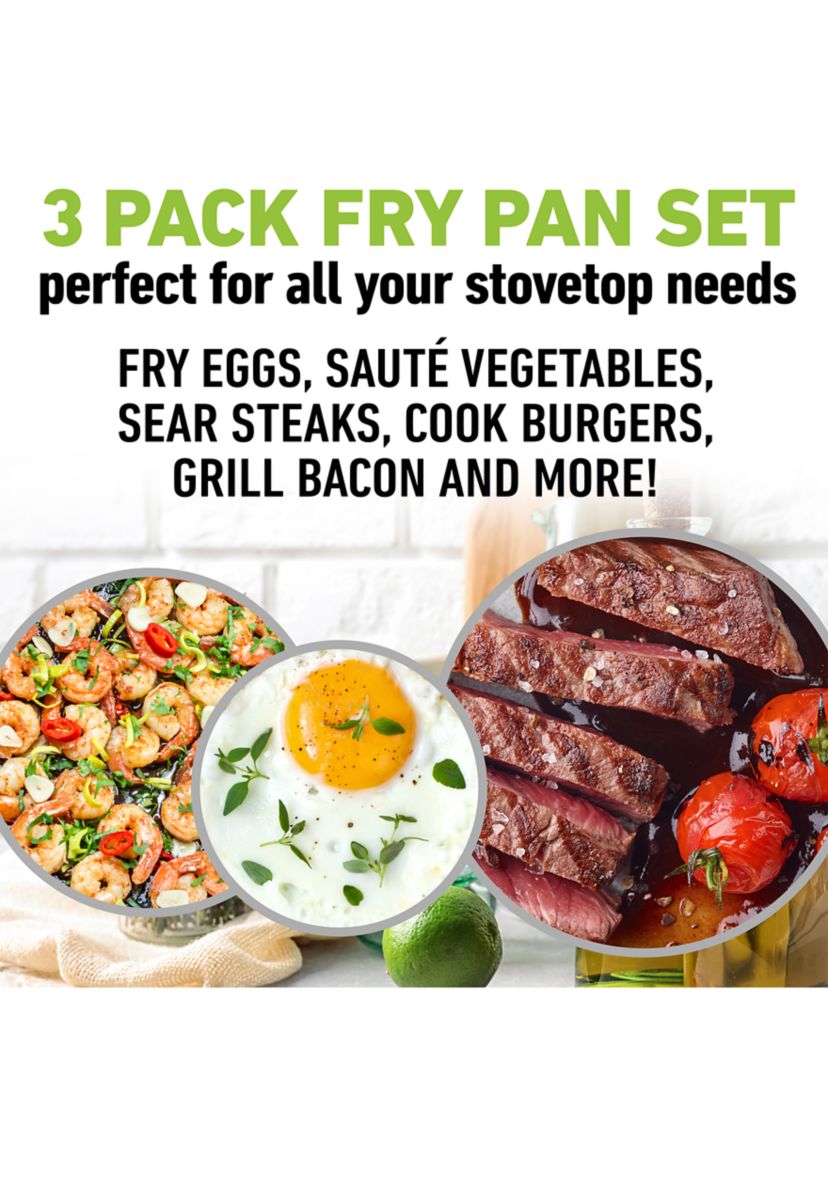 3-Piece Nonstick Mineral and Diamond Triple Coated Frying Pans Set