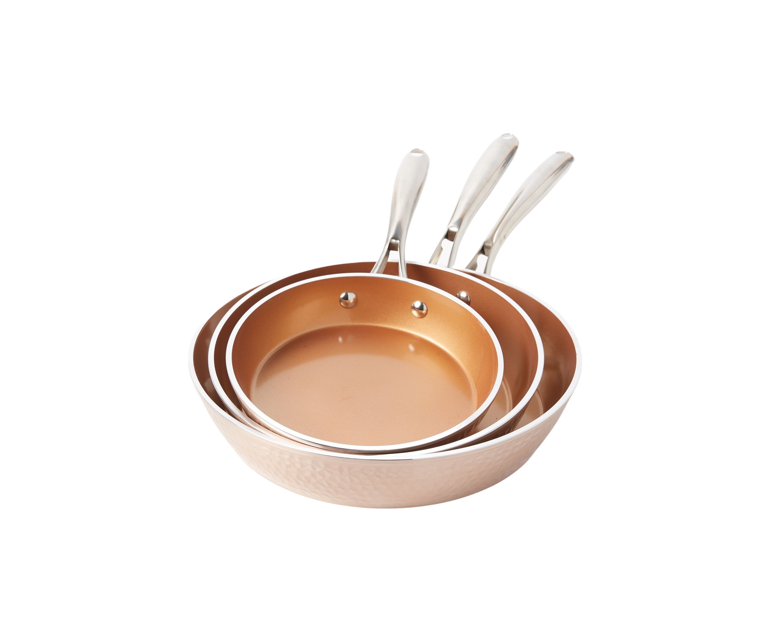 3-Piece Hammered Copper Ti-Ceramic Nonstick Frying Pan Set