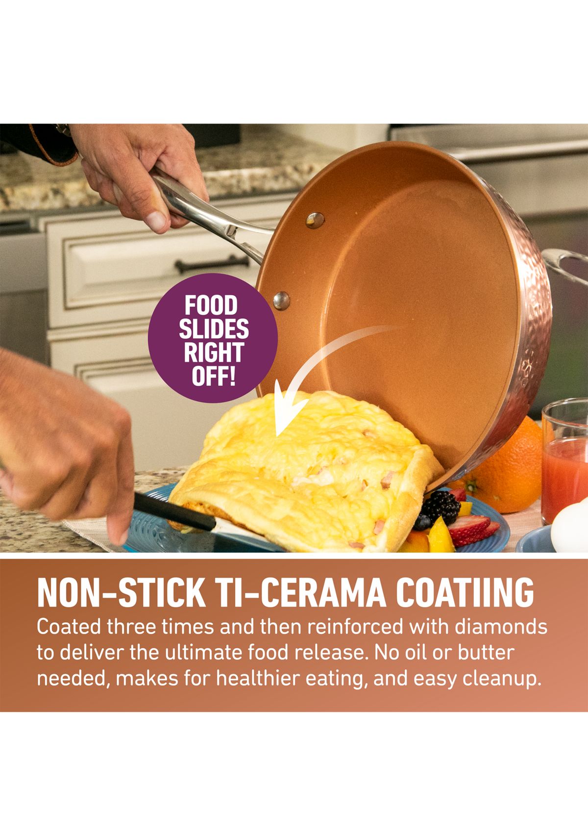 3-Piece Hammered Copper Ti-Ceramic Nonstick Frying Pan Set