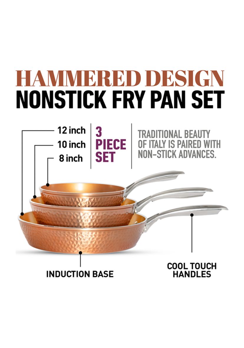3-Piece Hammered Copper Ti-Ceramic Nonstick Frying Pan Set