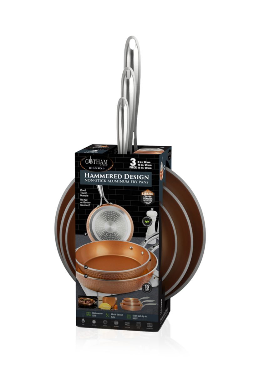 3-Piece Hammered Copper Ti-Ceramic Nonstick Frying Pan Set
