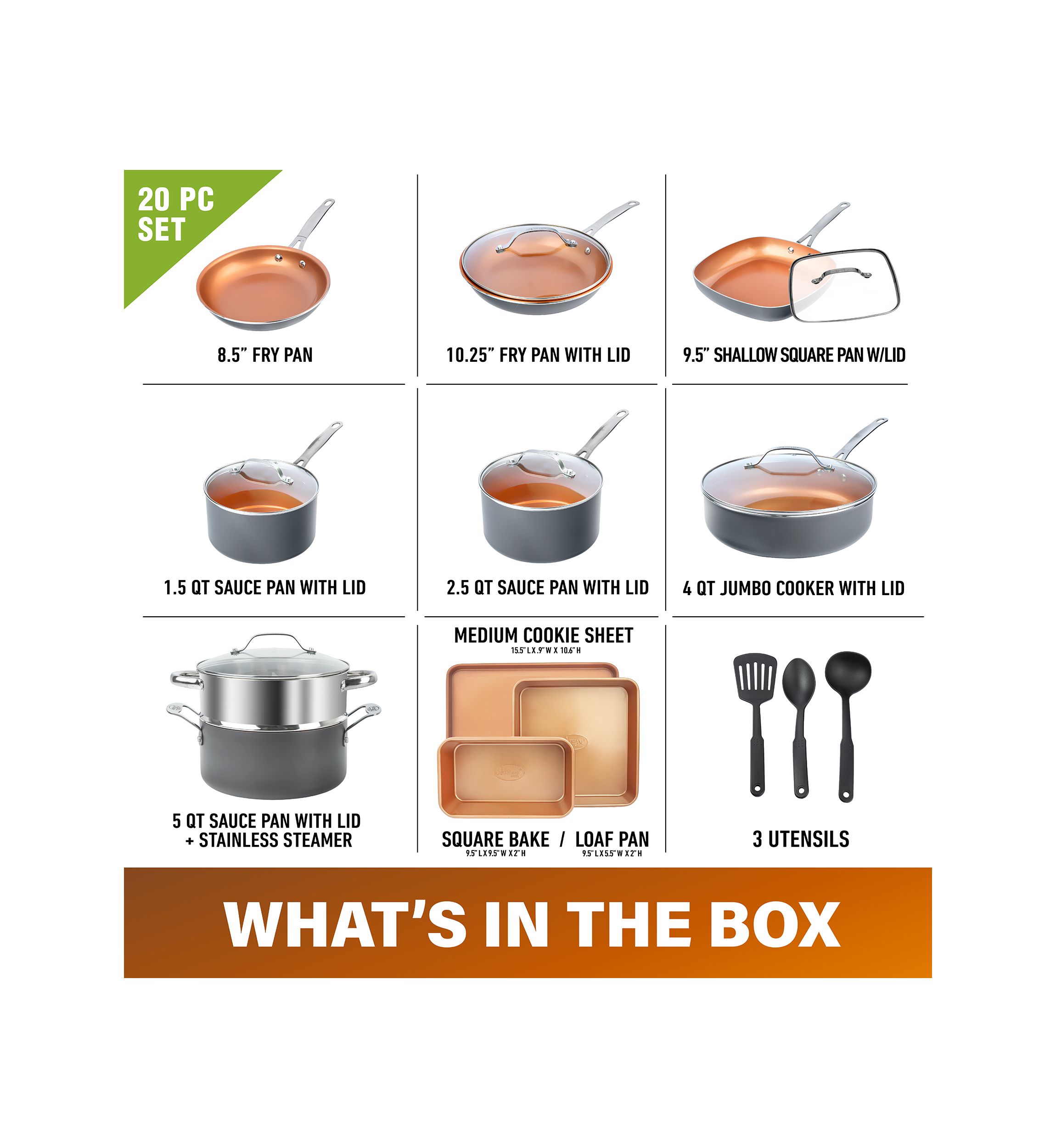 20 Piece Ceramic Cookware Set 