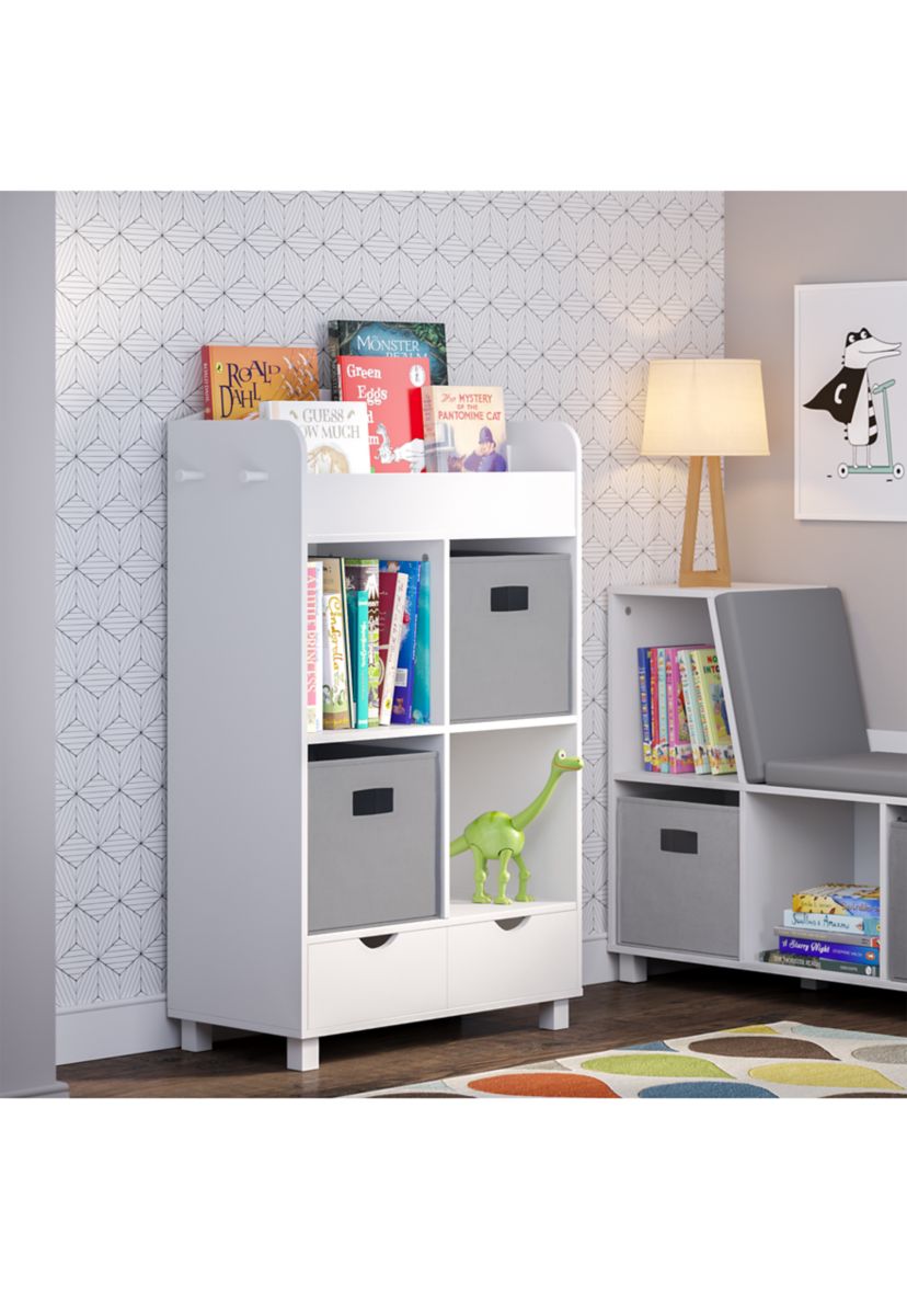  Book Nook Kids Cubby Storage Cabinet with Bookrack and 2 Piece Bin 