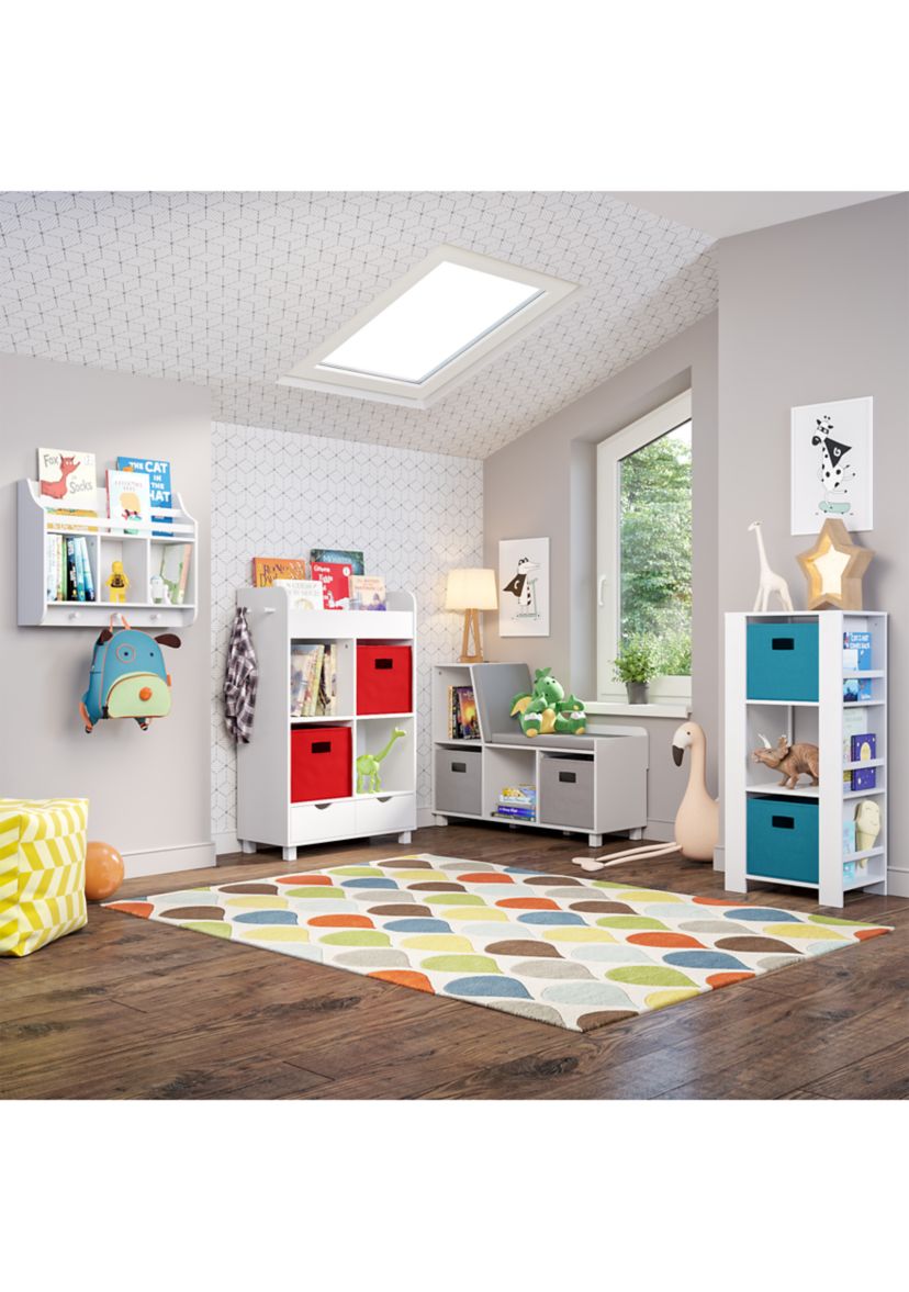  Book Nook Kids Cubby Storage Cabinet with Bookrack and 2 Piece Bin 
