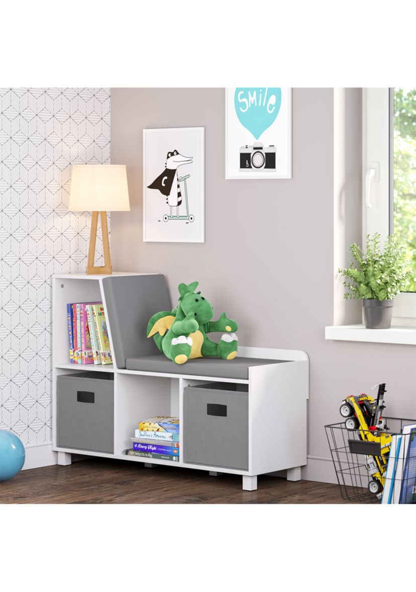  Book Nook Kids Storage Bench with Cubbies and 2 Piece Bin 