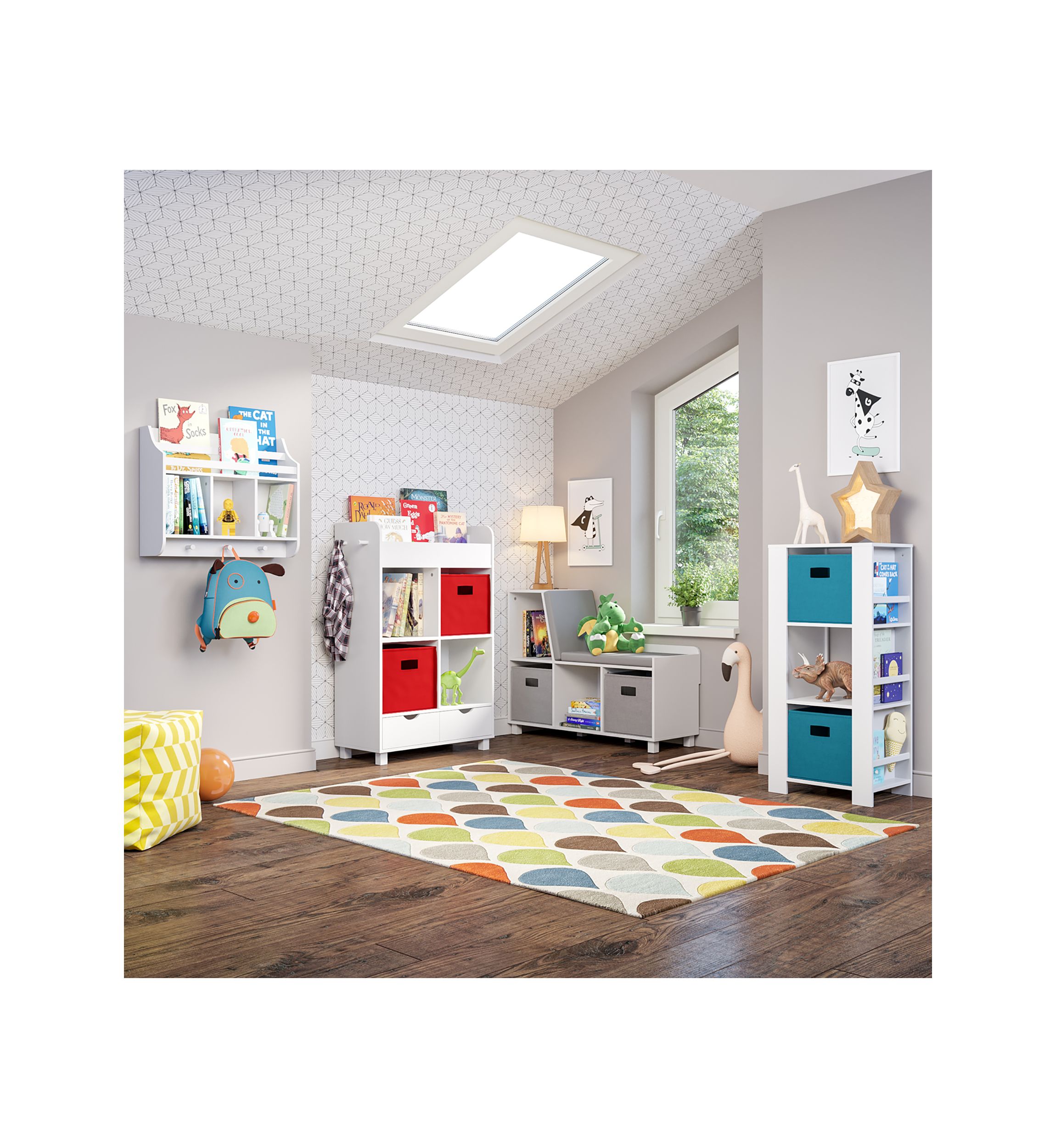  Book Nook Kids Storage Bench with Cubbies and 2 Piece Bin 