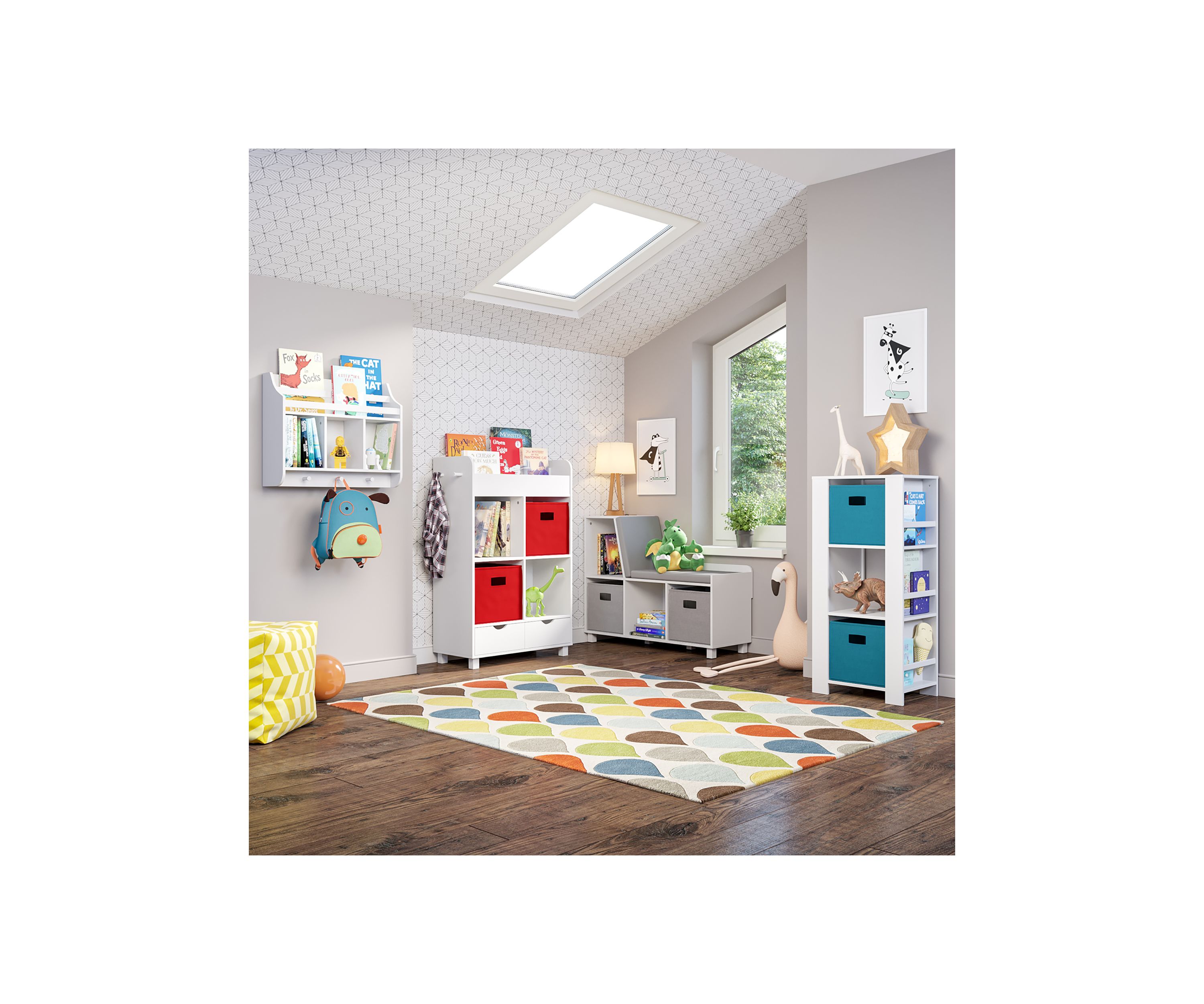  Book Nook Kids Storage Bench with Cubbies and 2 Piece Bin 
