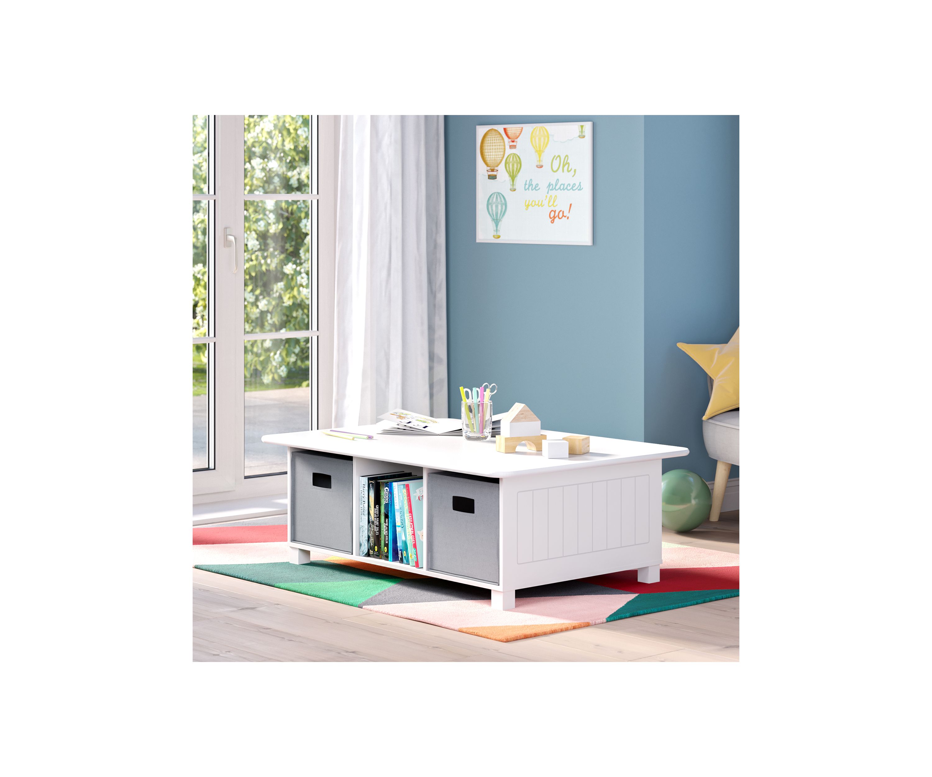  Kids 6 Cubby Storage Activity Table and 2 Piece Bin 