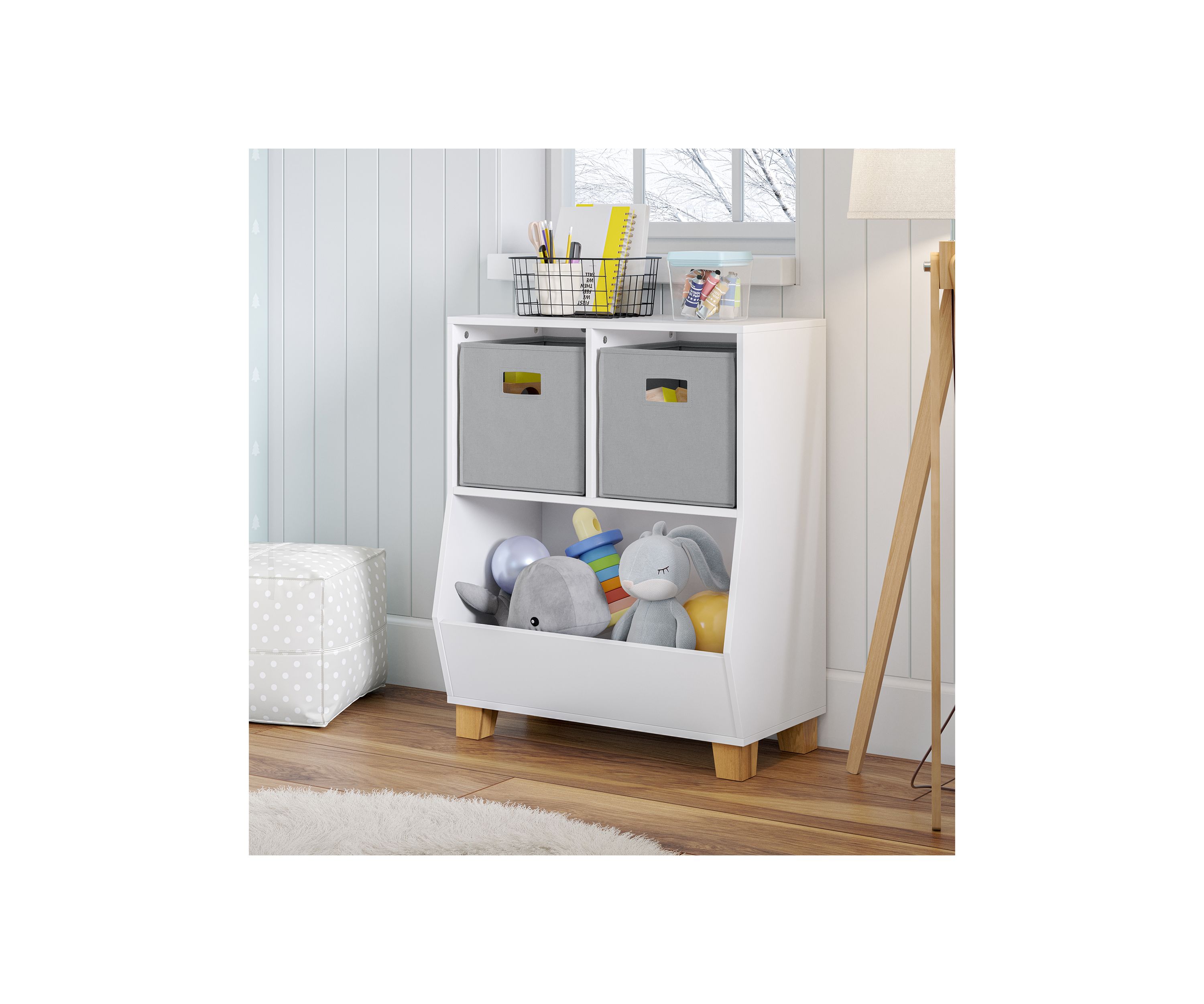  Kids Catch-All Multi-Cubby 24 Inch Toy Organizer and 2 Bins 