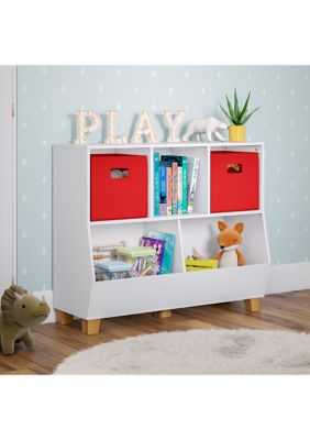 RiverRidge Home Kids Catch-All Multi-Cubby 35 Inch Toy Organizer and 2 Bins, Red