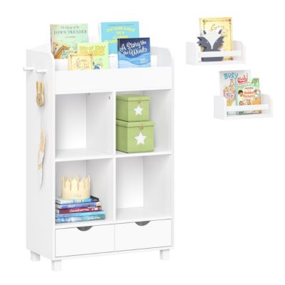 Book Nook Kids Multi-Cubby Storage Cabinet with Bookrack with a 2-Pack of 10" Bookshelves