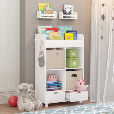 Book Nook Kids Multi-Cubby Storage Cabinet with Bookrack with a 2-Pack of 10" Bookshelves