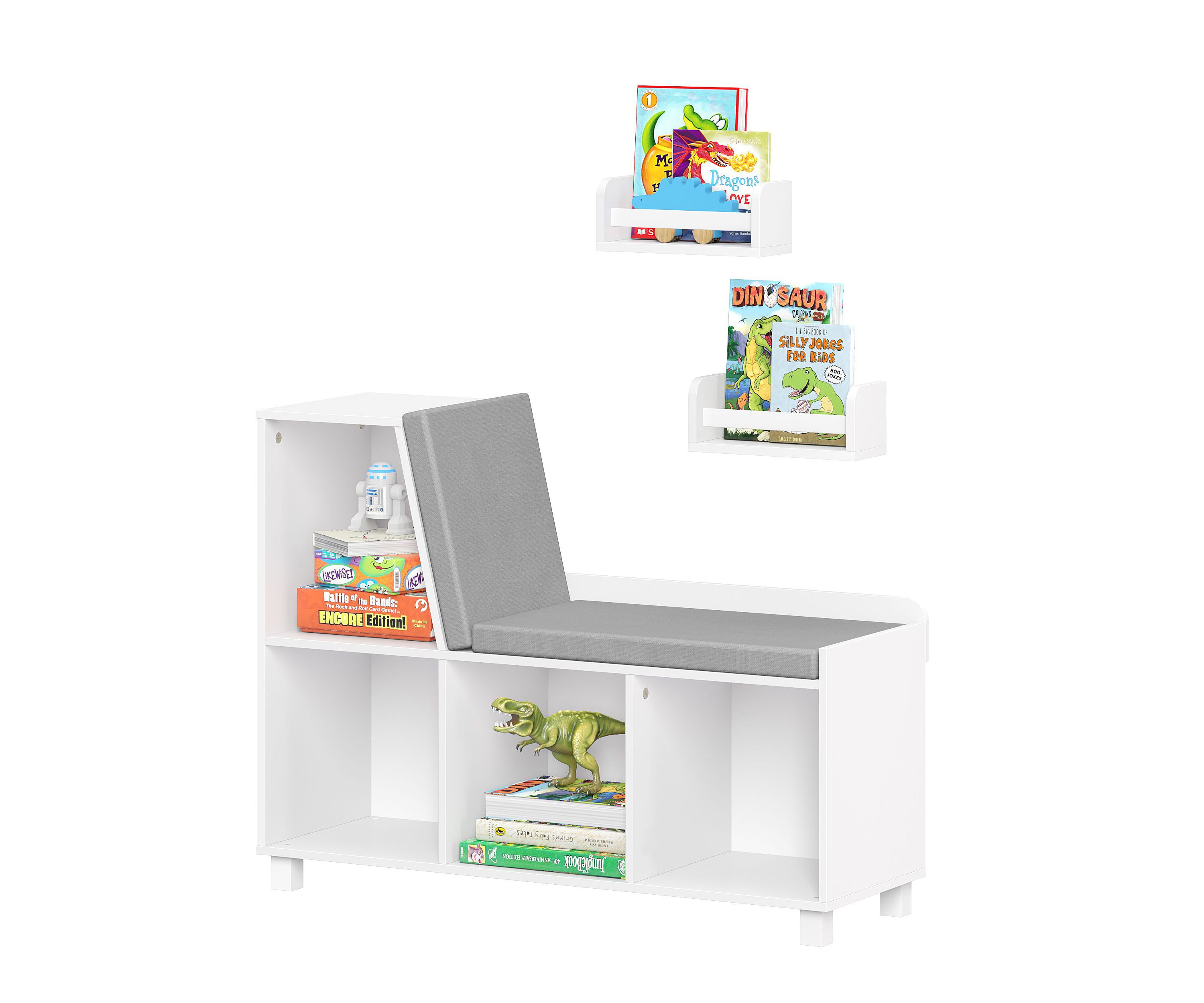 Book Nook Kids Multi-Cubby Storage Bench with a 2-Pack of 10" Bookshelves