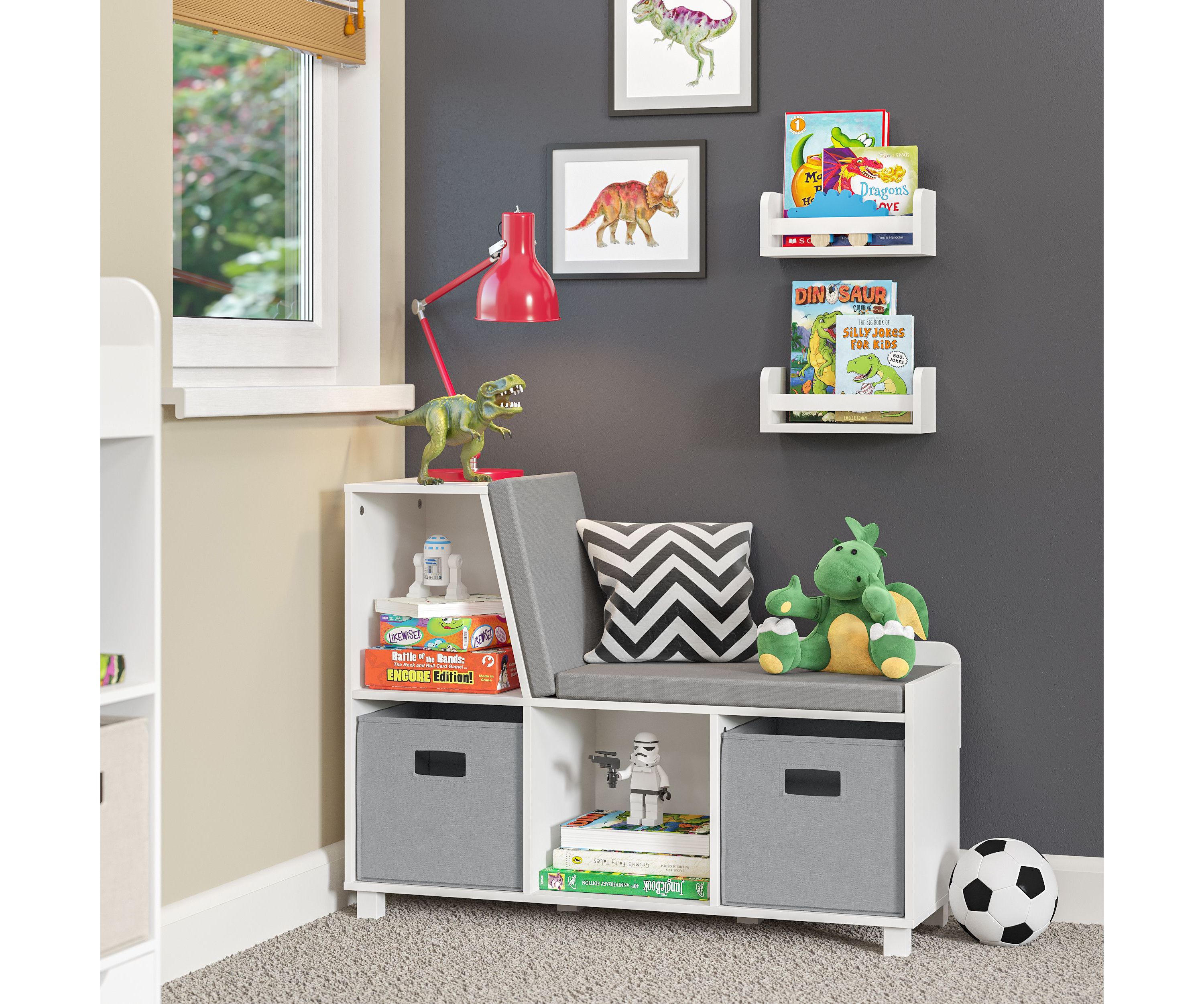 Book Nook Kids Multi-Cubby Storage Bench with a 2-Pack of 10" Bookshelves