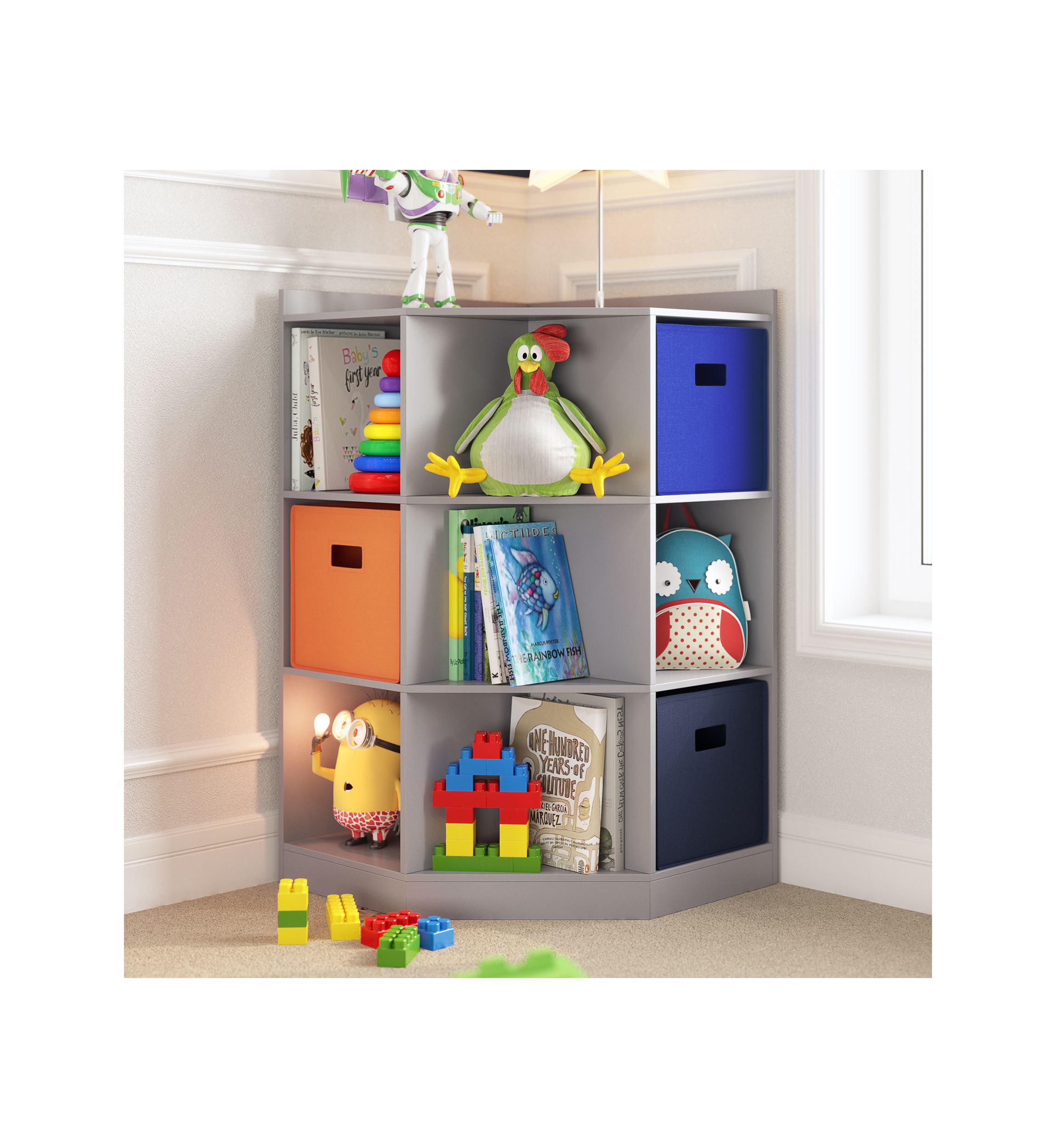 Kids 6-Cubby, 3-Shelf Corner Cabinet