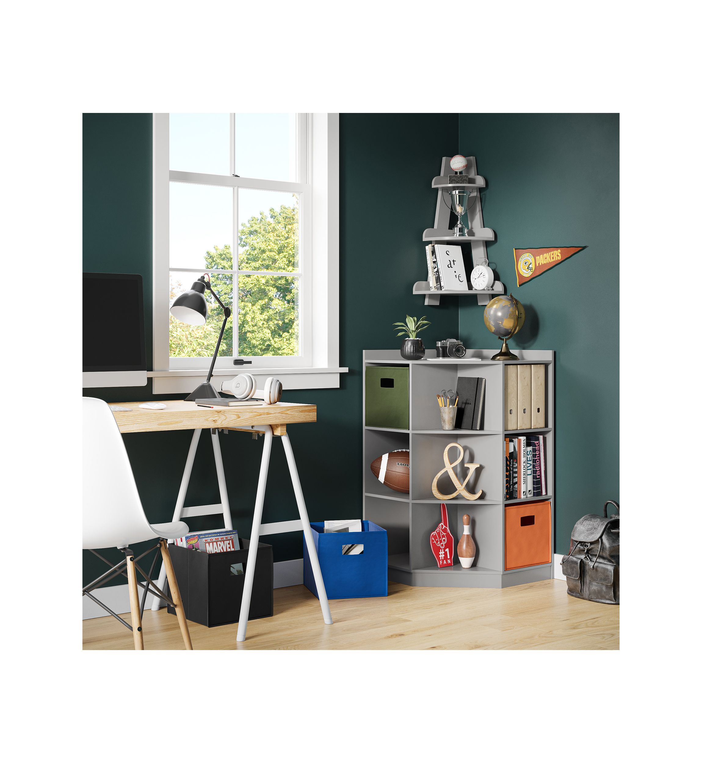 Kids 6-Cubby, 3-Shelf Corner Cabinet