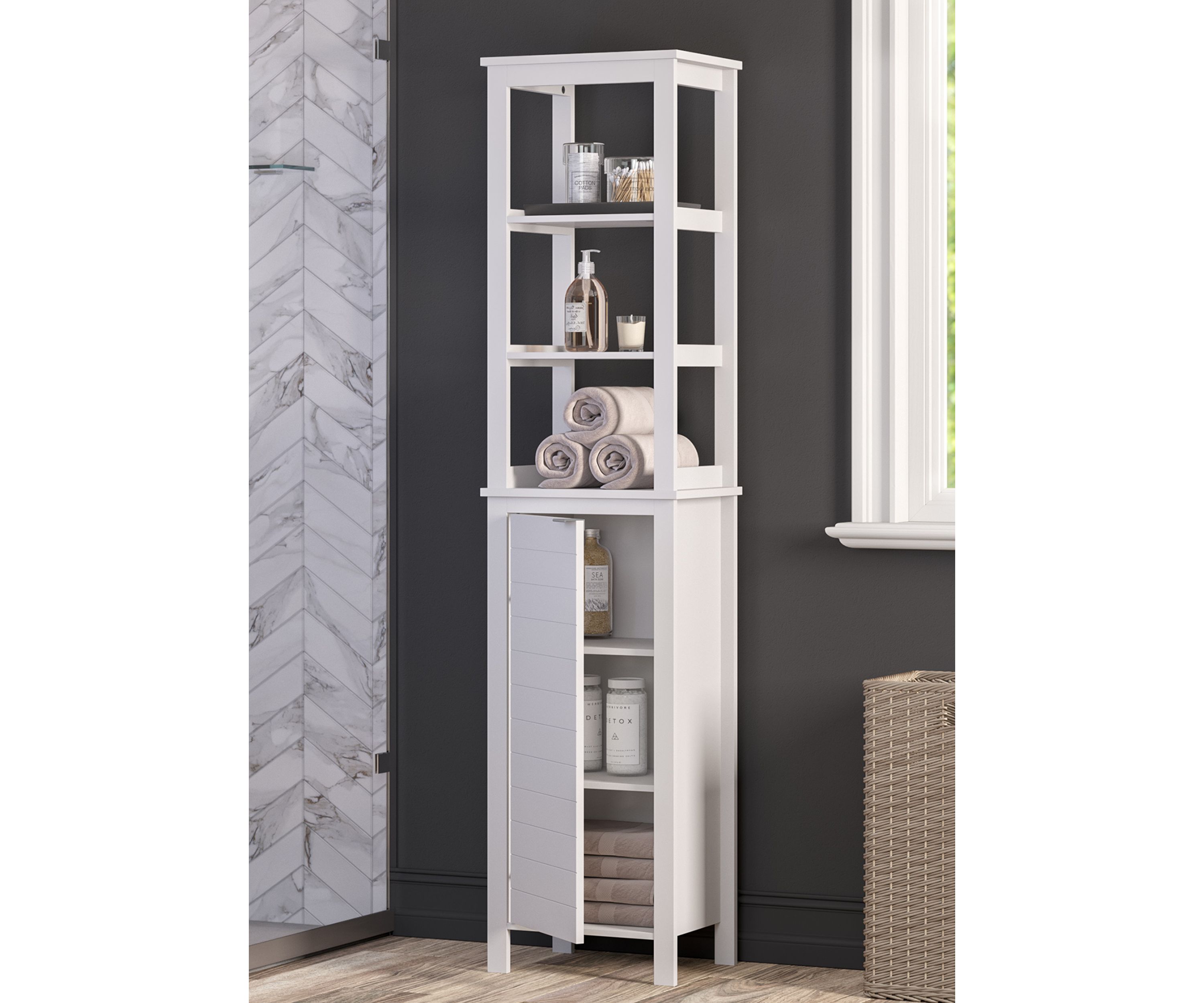 Madison Linen Tower with Open Shelves