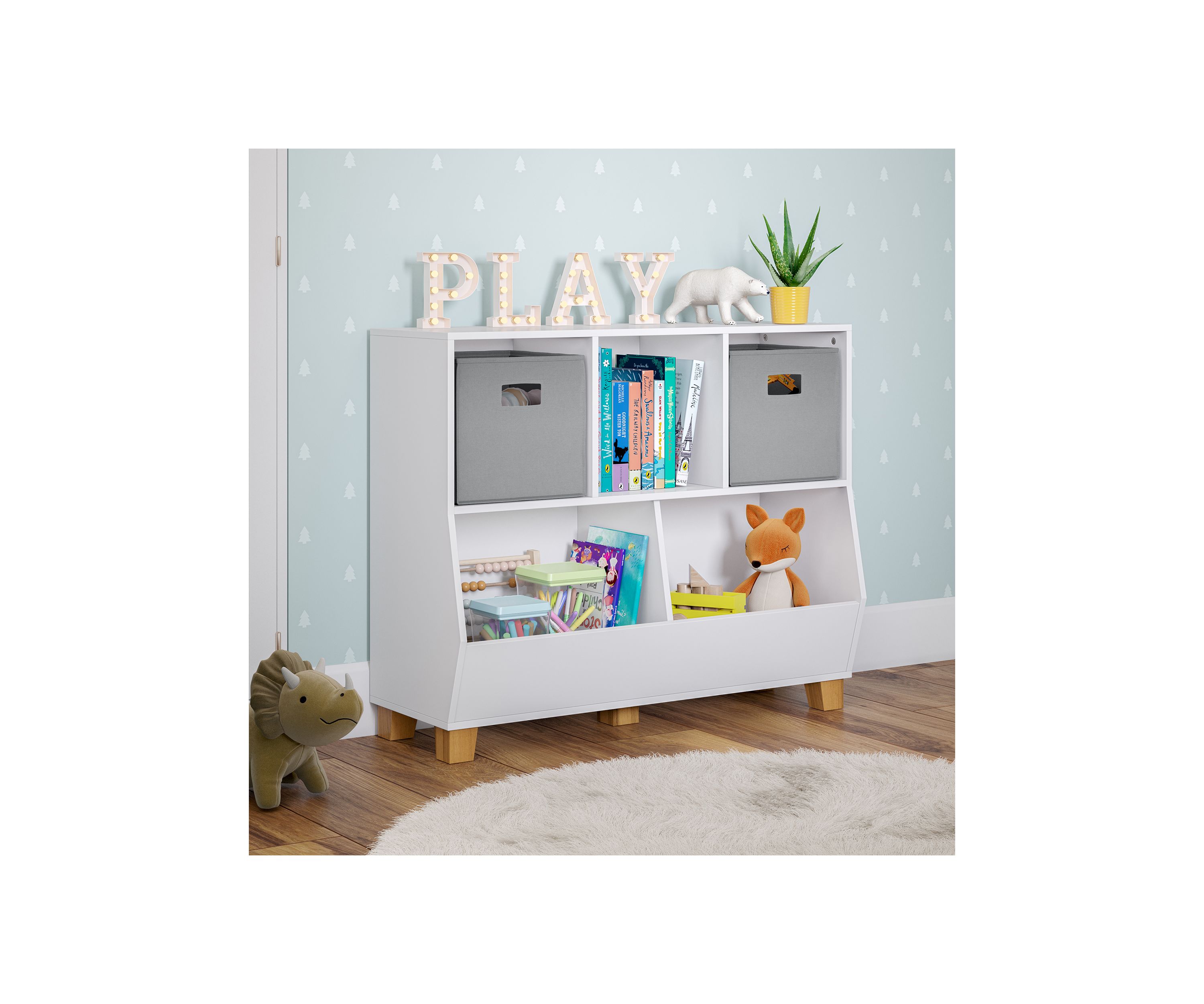  Kids Catch-All Multi-Cubby 35 Inch Toy Organizer and 2 Bins 