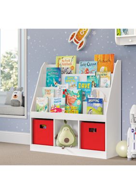 Kids Bookrack with Three Cubbies in White