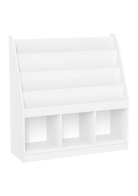 Kids Bookrack with Three Cubbies in White