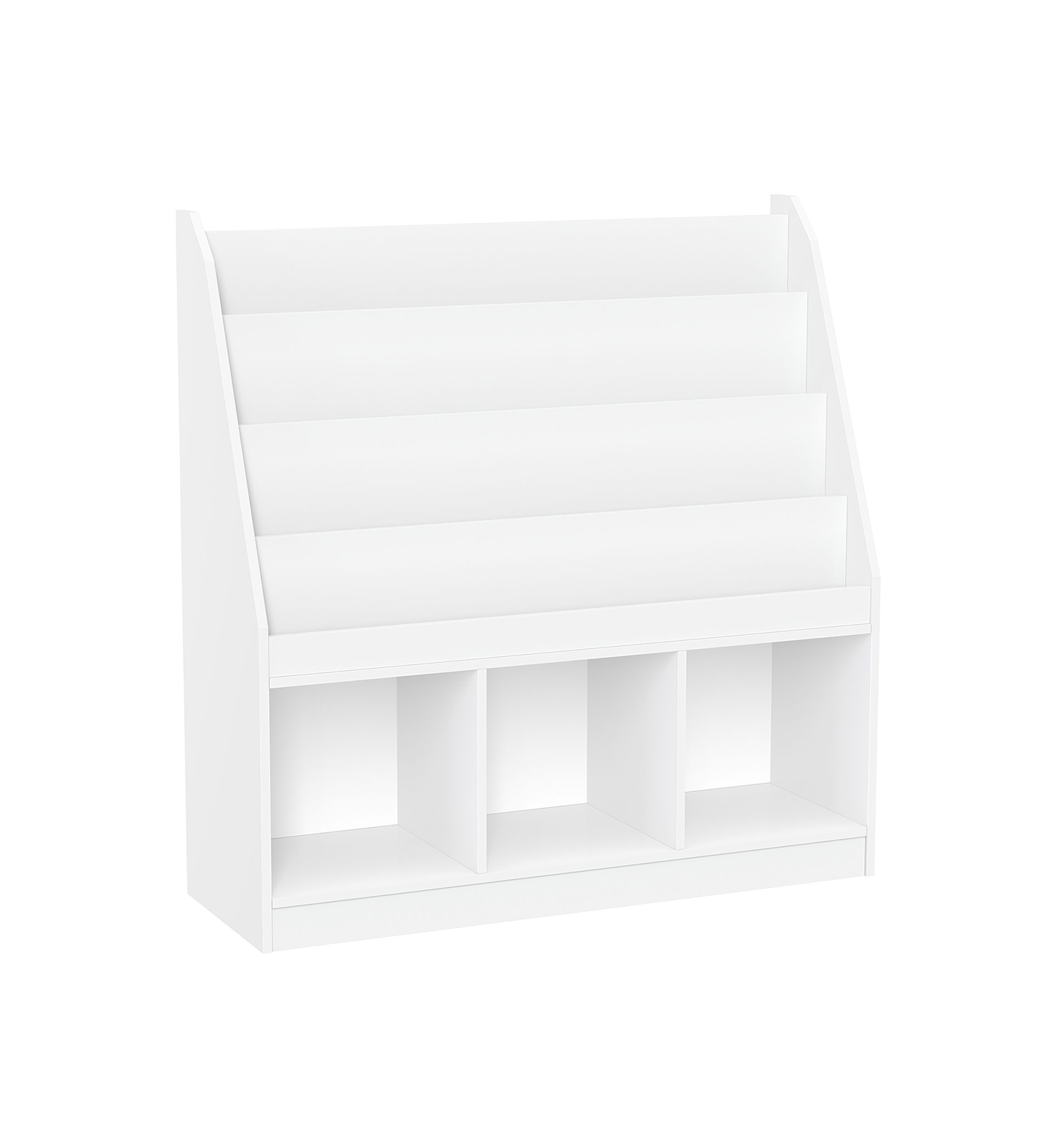 Kids Bookrack with Three Cubbies in White