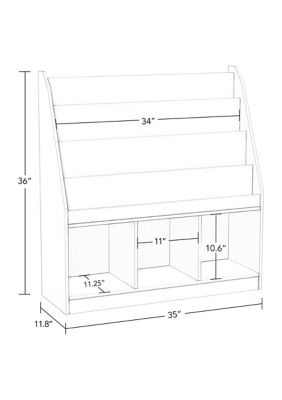 Kids Bookrack with Three Cubbies in White