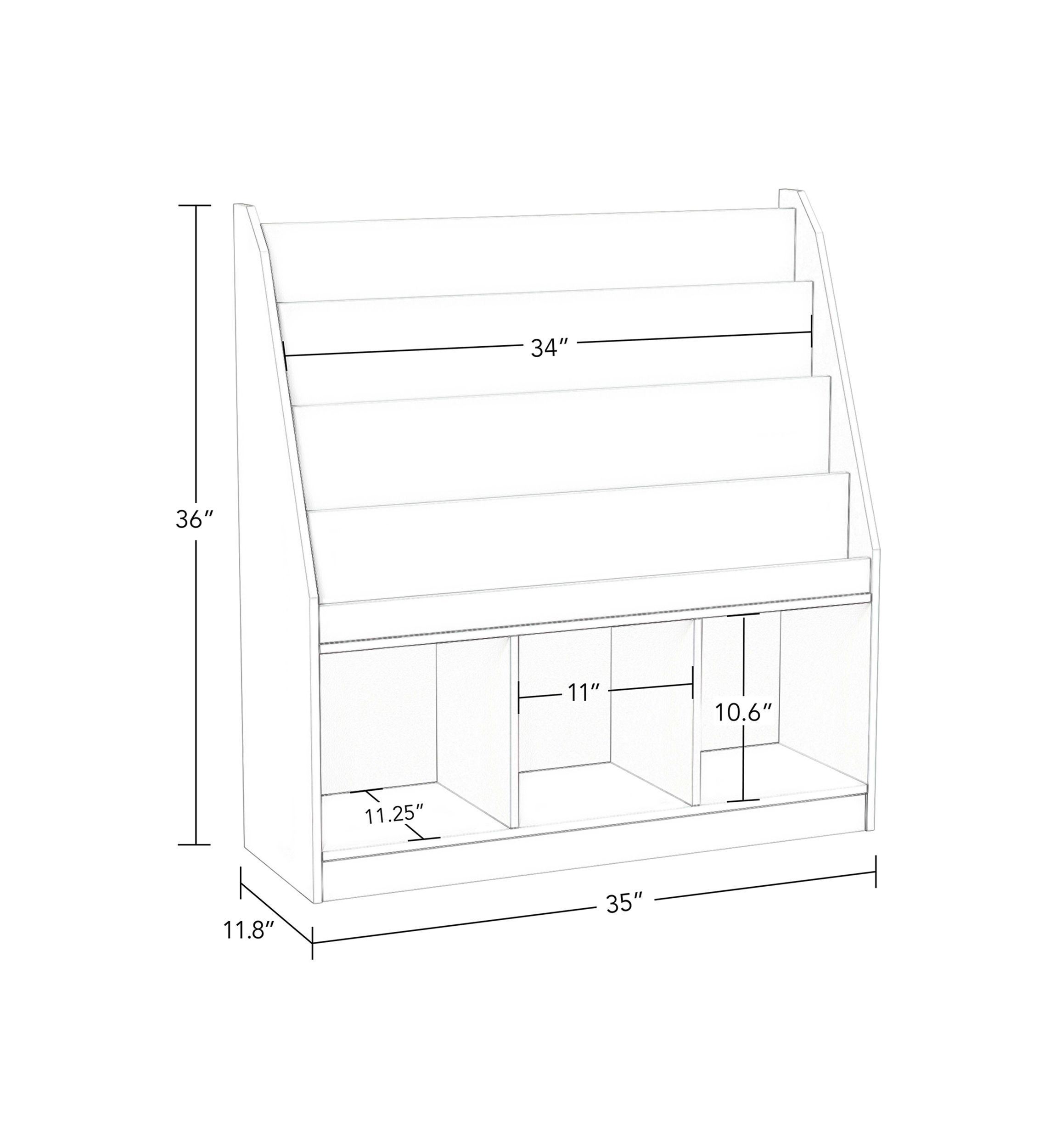 Kids Bookrack with Three Cubbies in White